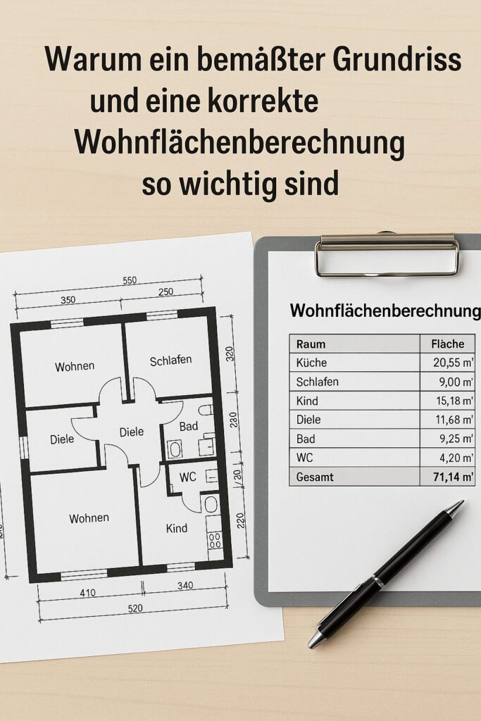 zeigt einen Grundris und eine Wohnflächenberechnung