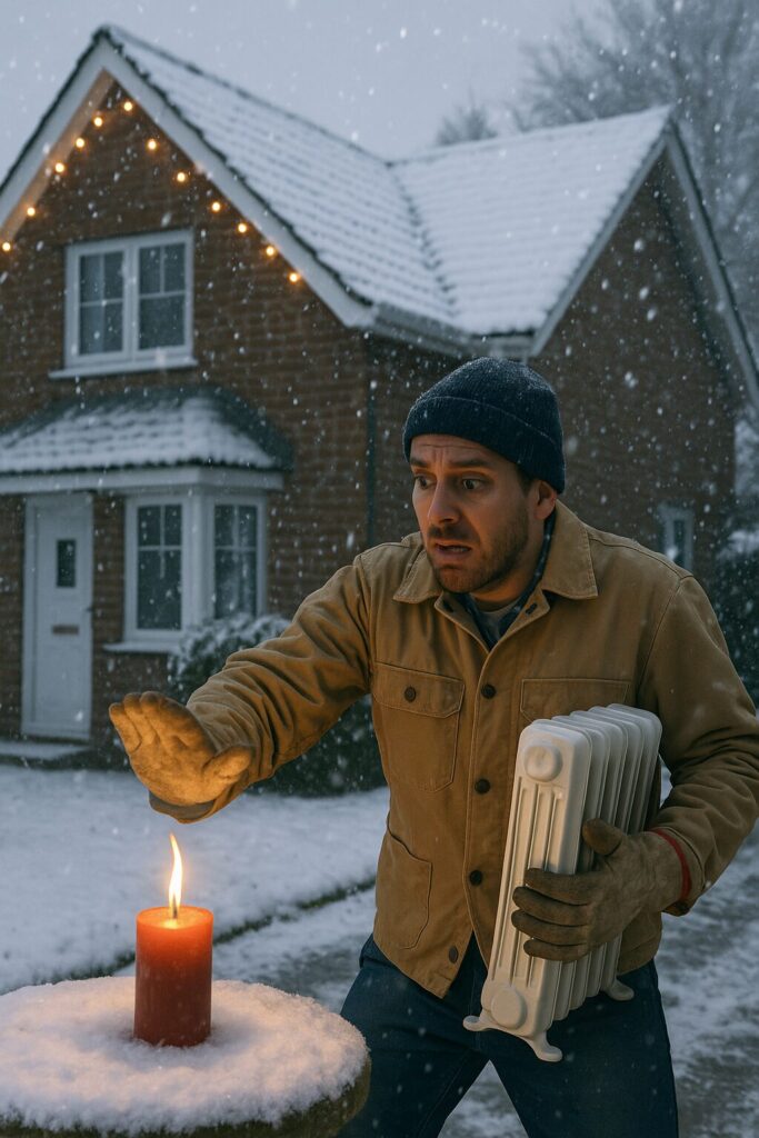 Handwerker wärmt sich die Hände über Kerze