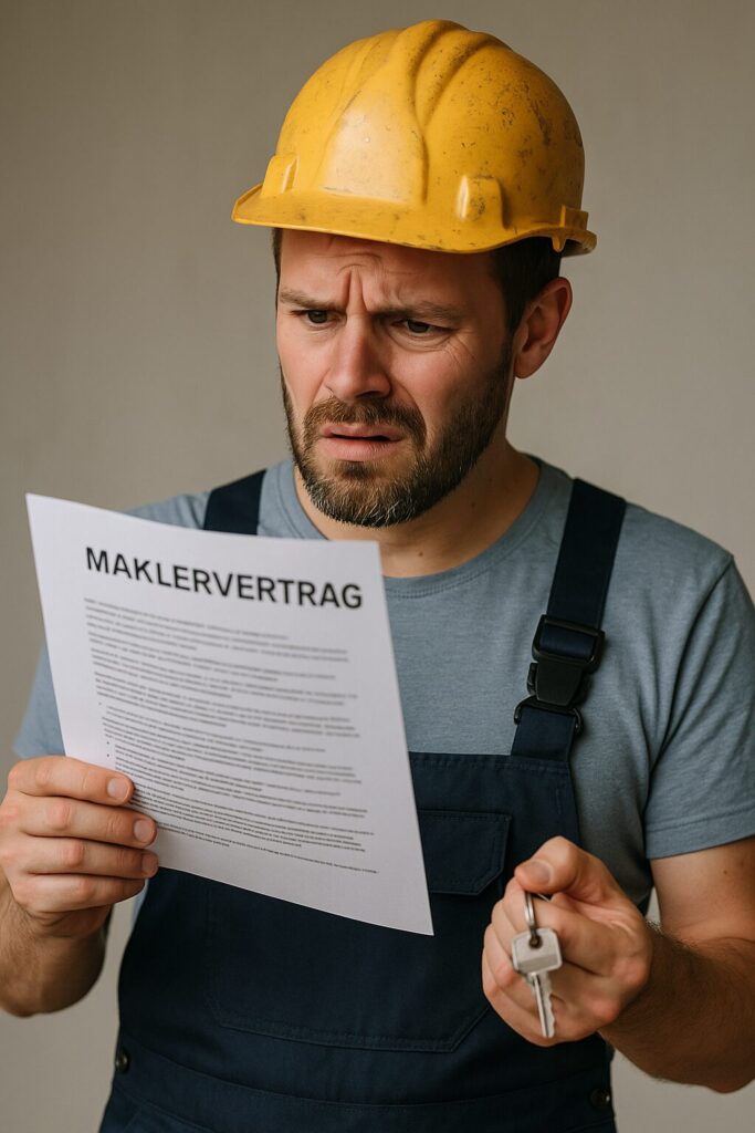 Handwerker mit Maklervertrag. Liest