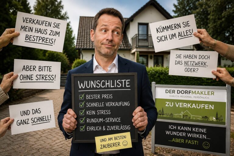 Makler wird mit kundenwünschen überrannt.